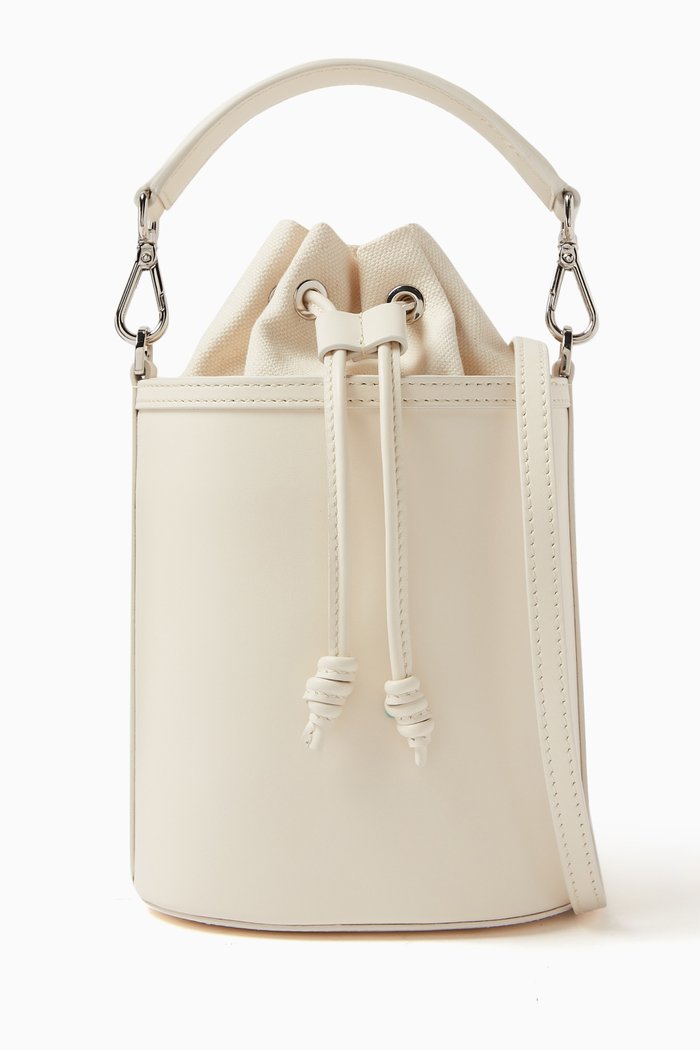 Micro Carina Bucket Bag in Canvas & Leather, Neutral