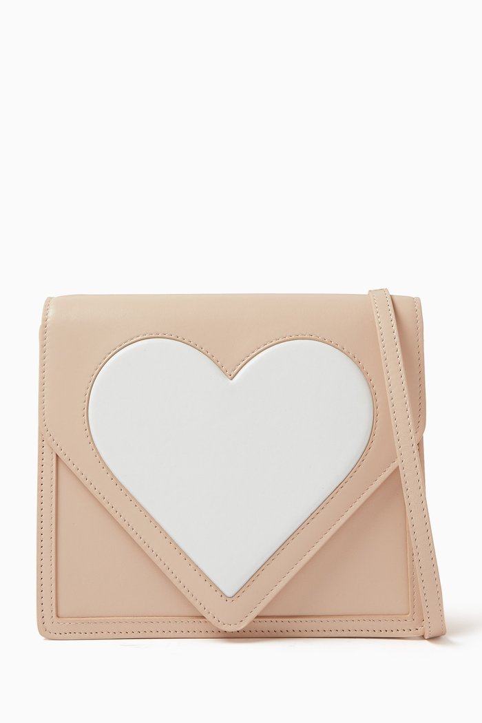 Alexa Heart Crossbody Bag in Leather, Pink