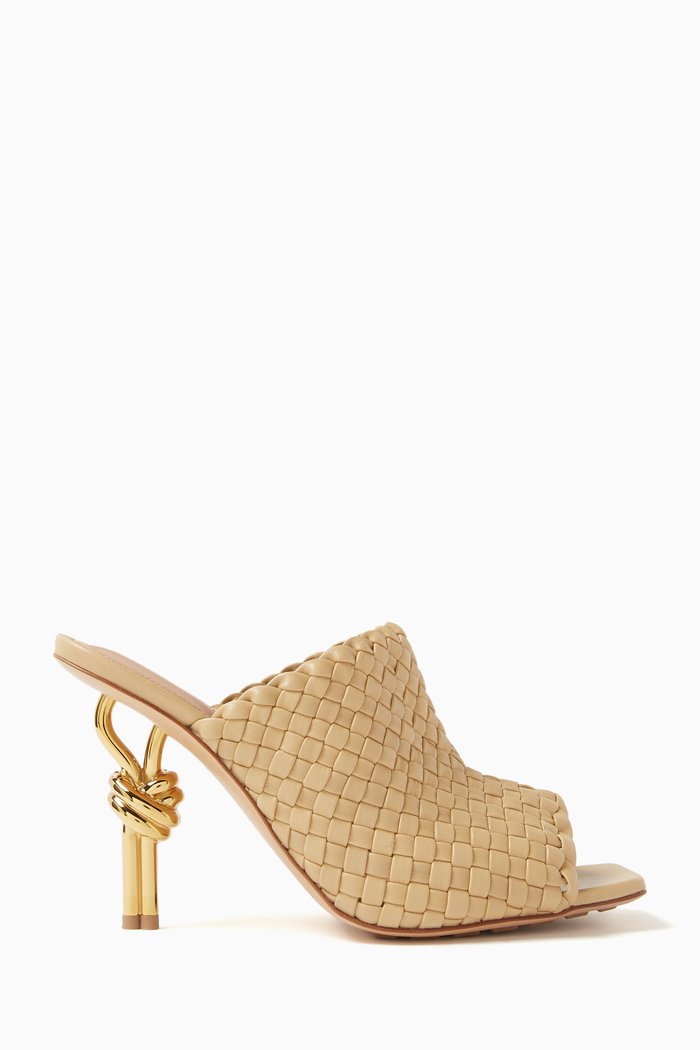 

90 Knot Open-toe Mules in Lambskin Leather, Neutral