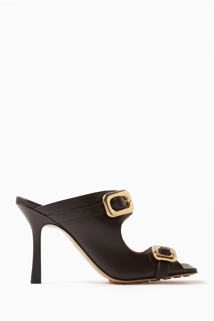 

Stretch Buckle 90 Mule Sandals in Leather, Brown