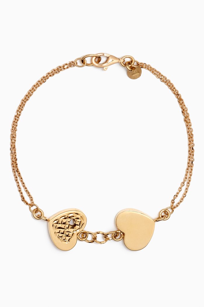 Moda Geometrica Two Hearts Bracelet in 18kt Gold, Yellow