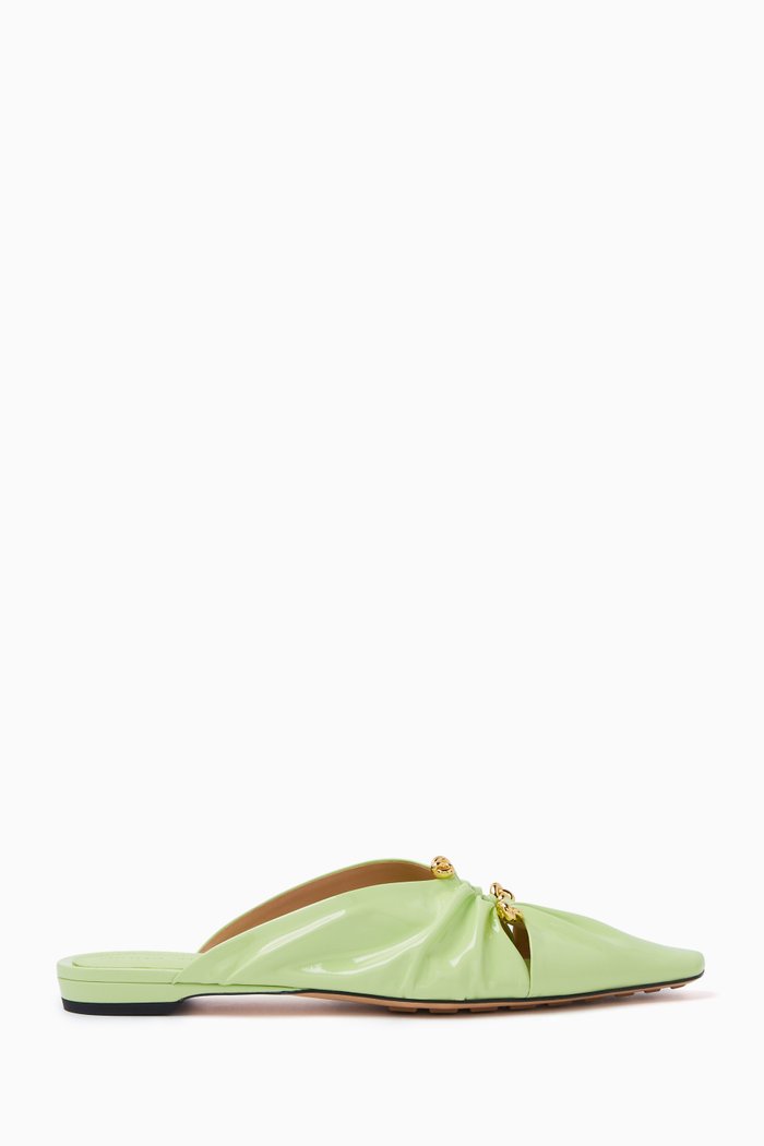 

Bunnie Ruched Mules in Leather, Green