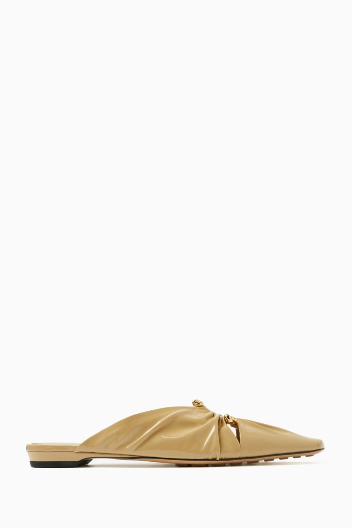 

Bunnie Ruched Mules in Leather, Neutral