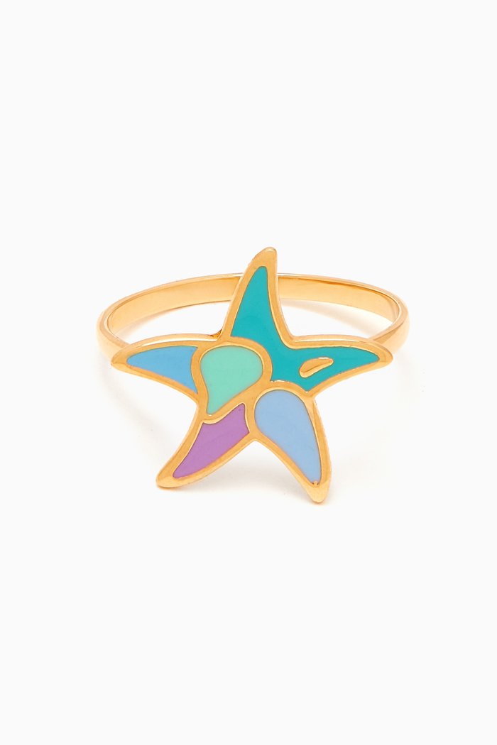 Lanature Star Enamel Ring in 18kt Gold, Yellow