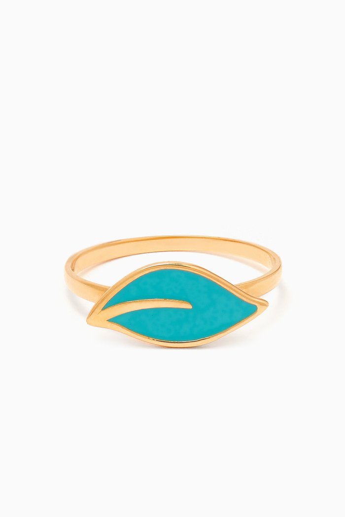 

Lanature Leaf Enamel Ring in 18kt Gold, Yellow