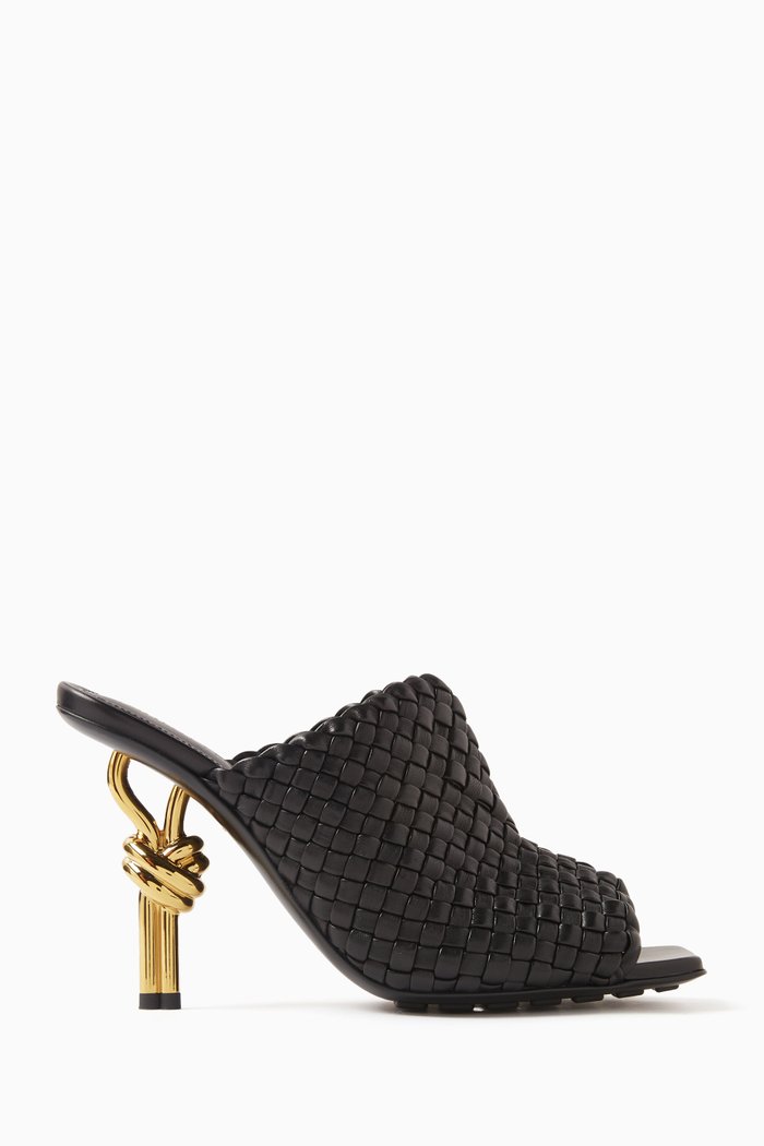 Knot 90 Mules in Intrecciato Leather, Black