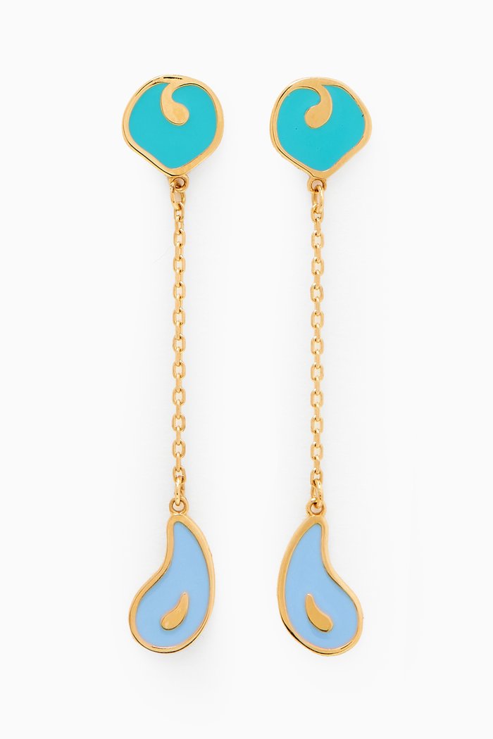 Lanature Enamel Drop Earrings in 18kt Gold, Yellow
