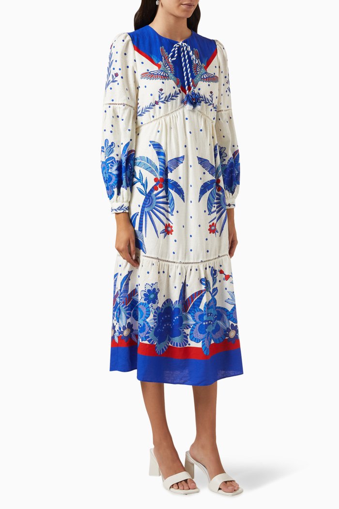 

Jungle Chic Midi Dress in Linen-blend, Neutral