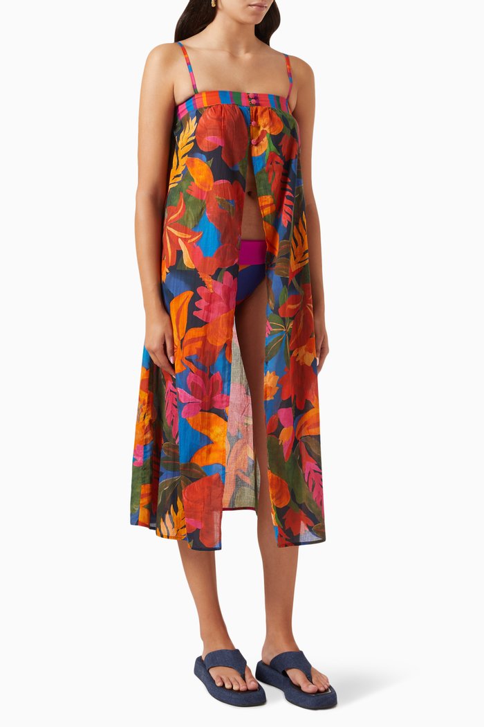 

Floral Tropical Printed Midi Cover-up in Cotton, Multicolour