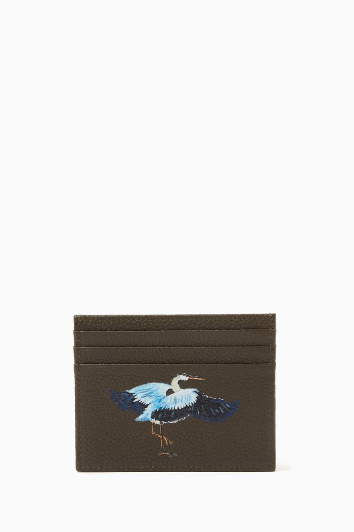 

Blue Bird Print Card Holder in Leather, Green