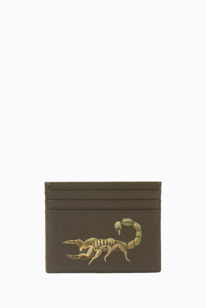 

Scorpion Print Card Holder in Leather, Green