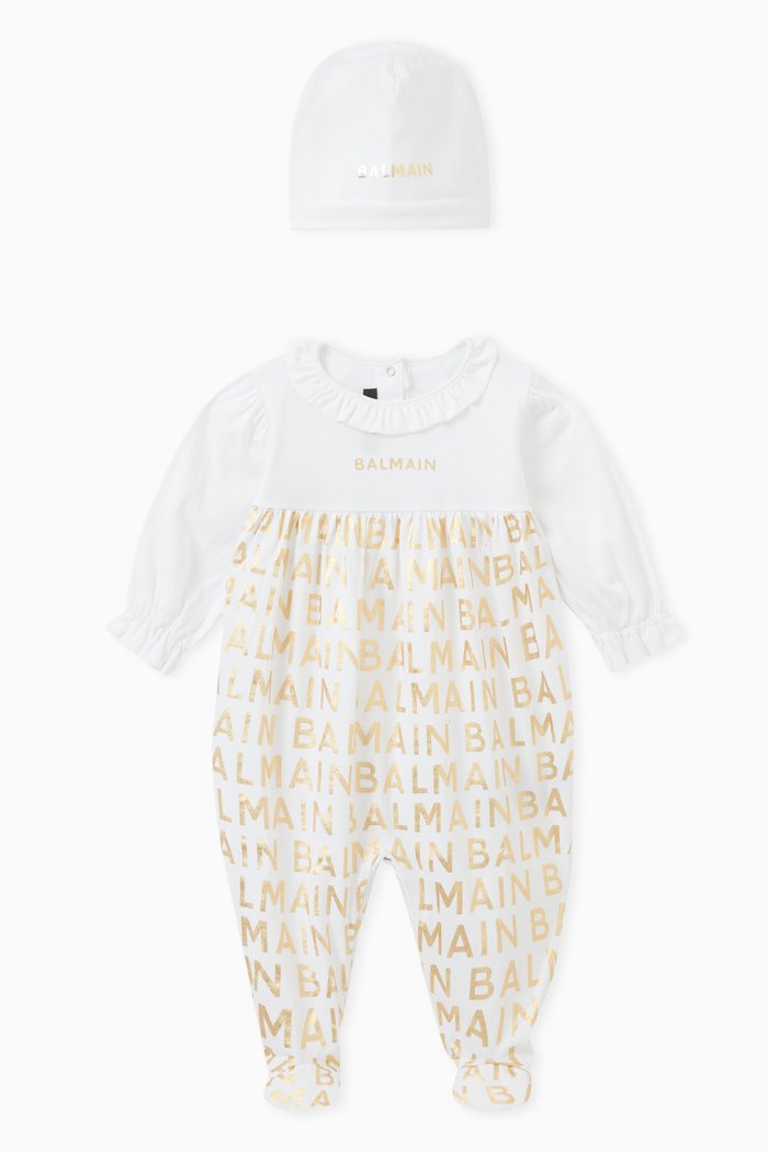 Logo-print Sleepsuit Set in Cotton, White
