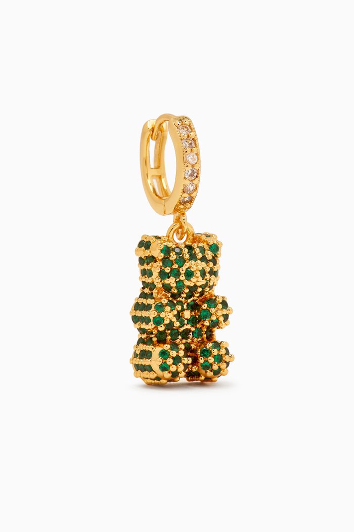 

Nostalgia Pave Bear Single Earring in 18kt Gold-plating, Green