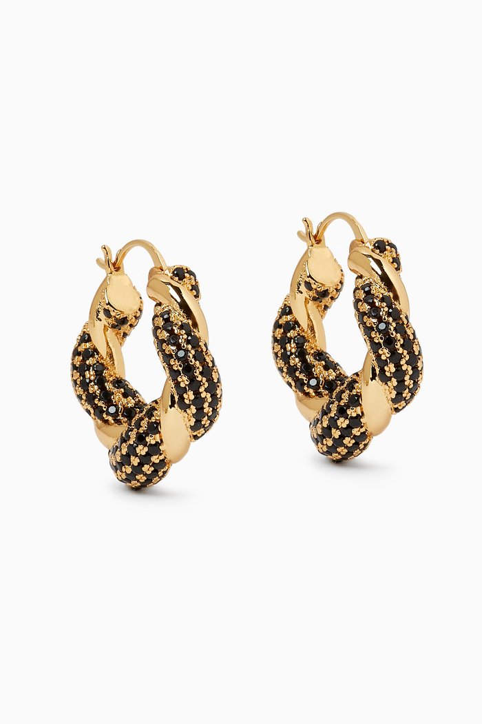 Croissant Hoops in 18kt Gold Plating, Black