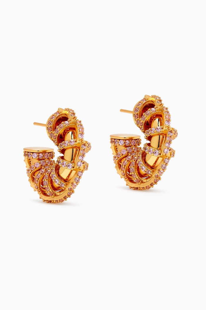 Caterpillar Hoops in 18kt Gold-plated Brass, Pink
