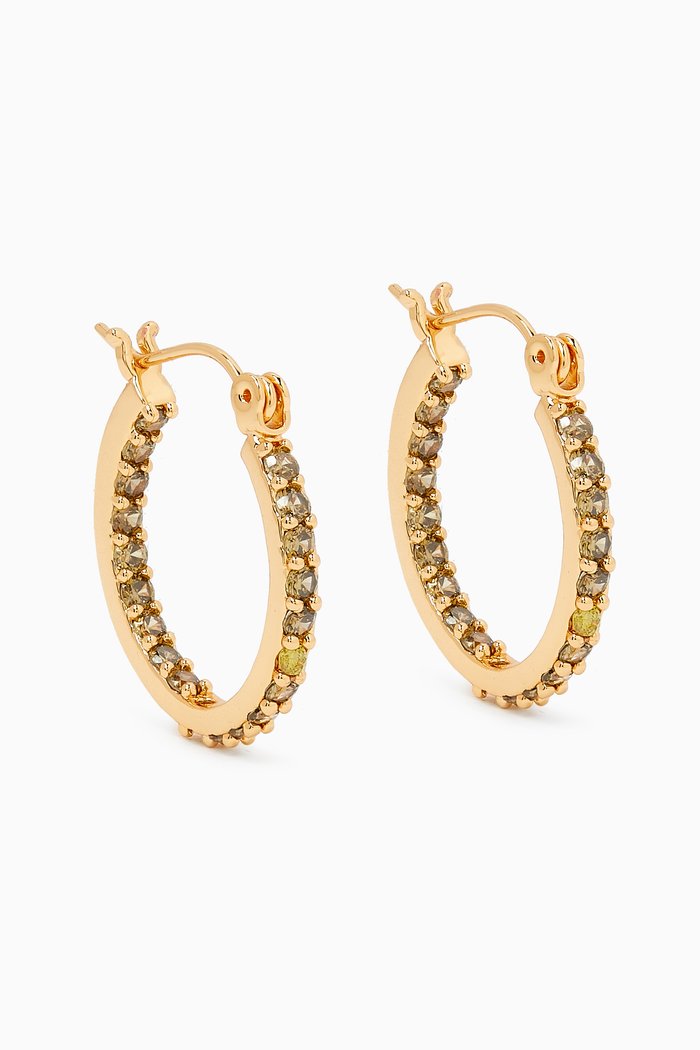 

Pavé Mini Hoop Earrings in 18kt Gold-plated Brass, Green