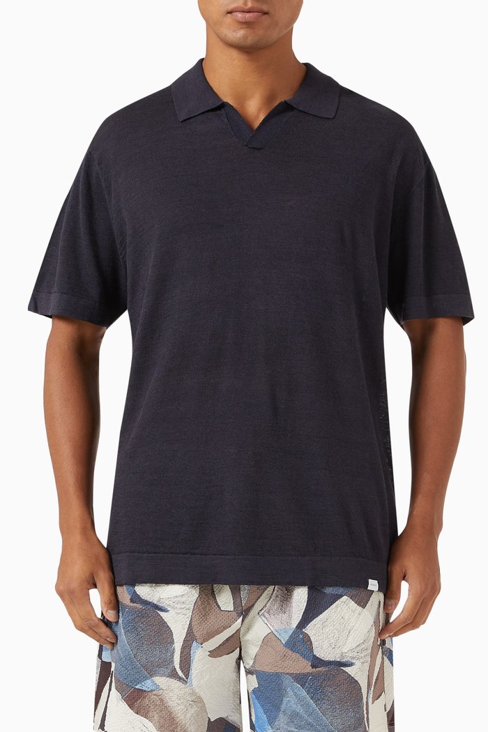 

Elba Polo Shirt in Linen-blend Knit, Blue