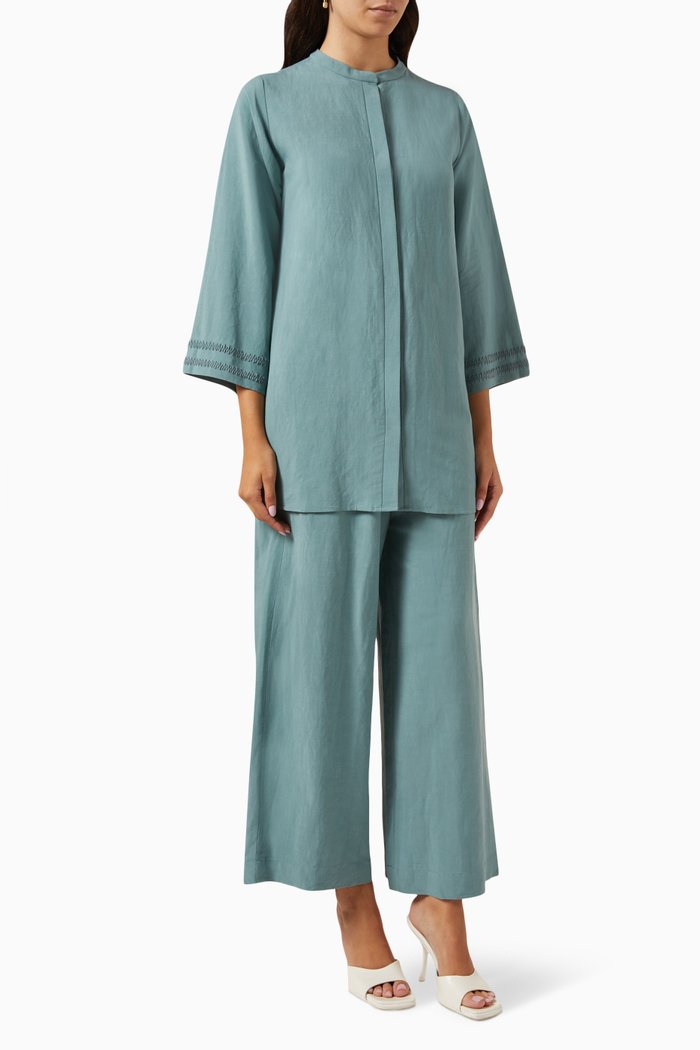 

Embellished 2-piece Set in Cotton-linen, Blue
