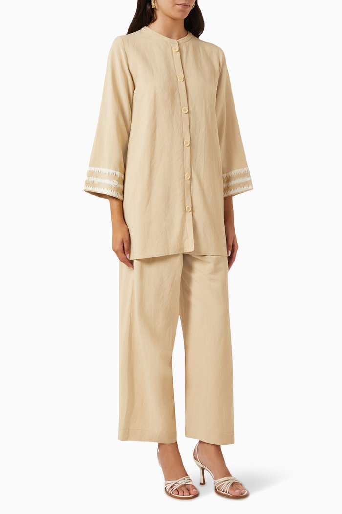 

2-piece Embroidered Set in Cotton-linen Blend, Neutral