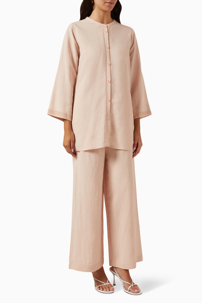 

Embellished 2-piece Set in Cotton-linen, Pink