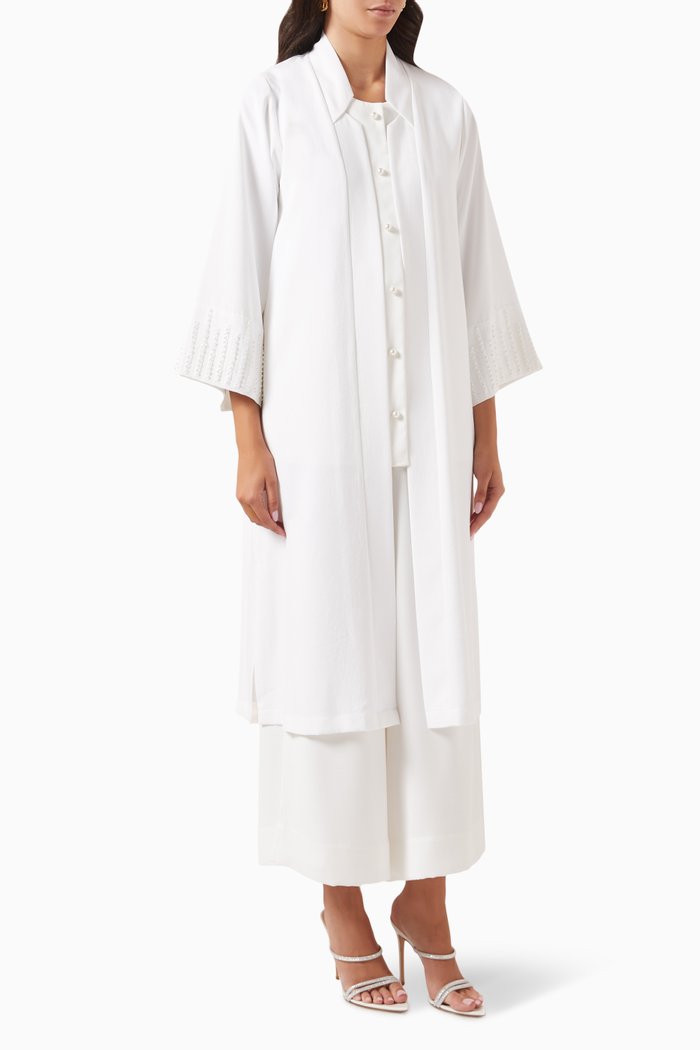 

Embellished 4-piece Abaya Set in Linen, White