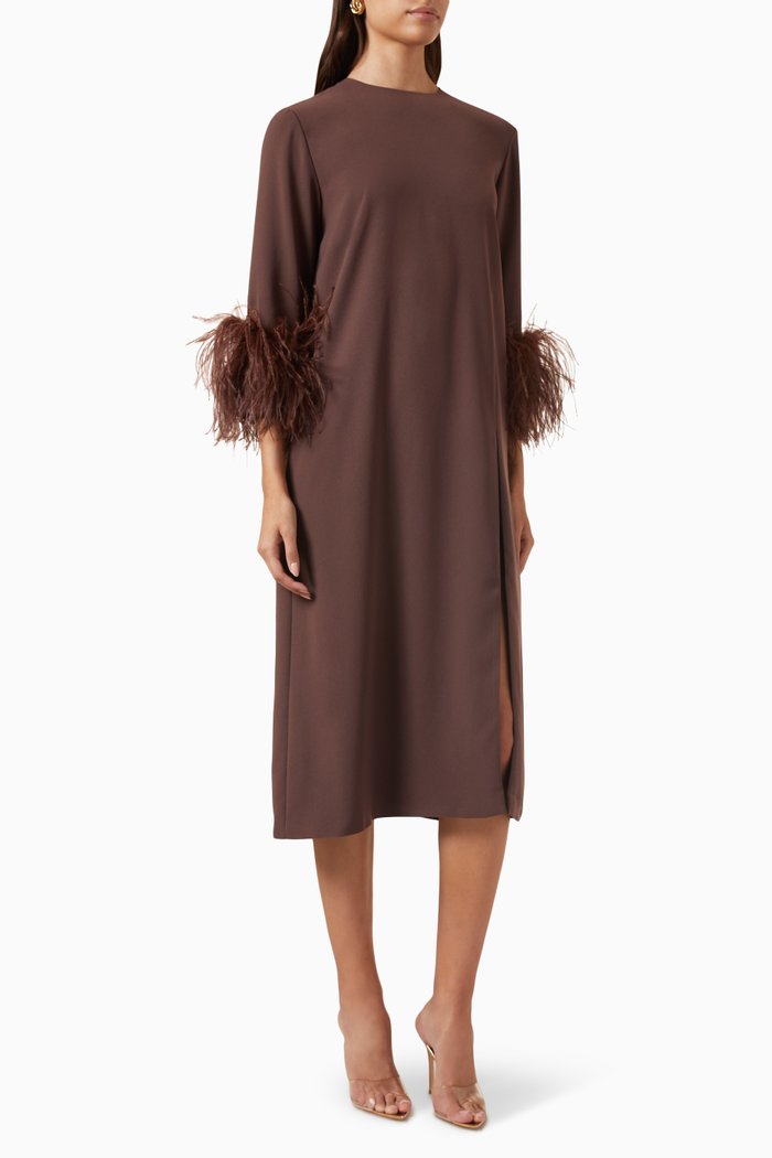 

Billie Midi Dress in Crepe, Brown