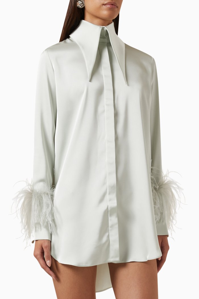 Seymour Shirt Dress in Satin, Green