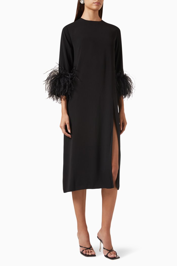 Billie Midi Dress in Crepe, Black