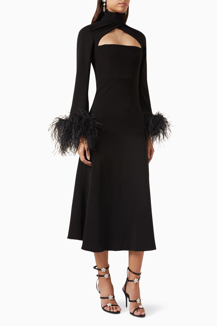 

Odessa Twist-neck Midi Dress in Crepe, Black