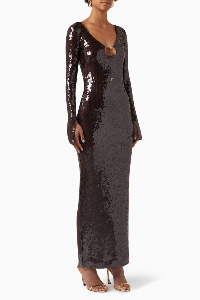 

Solaria Midi Dress in Sequin, Brown