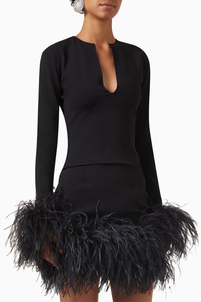 

Uscilla Feather-trim Top in Viscose-blend, Black