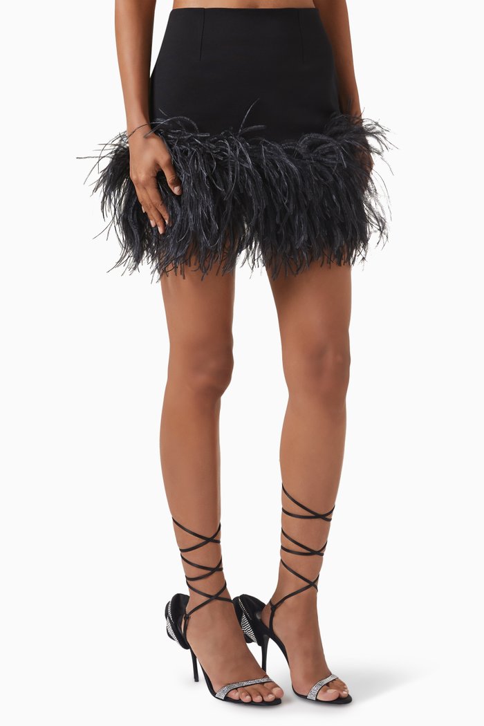 

Haile Feather-trim Mini Skirt in Viscose-blend, Black