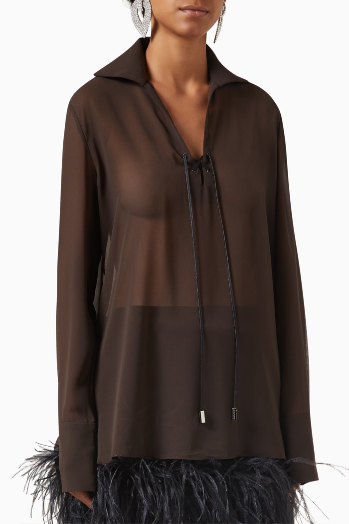 

Cian Feather-trim Shirt, Brown