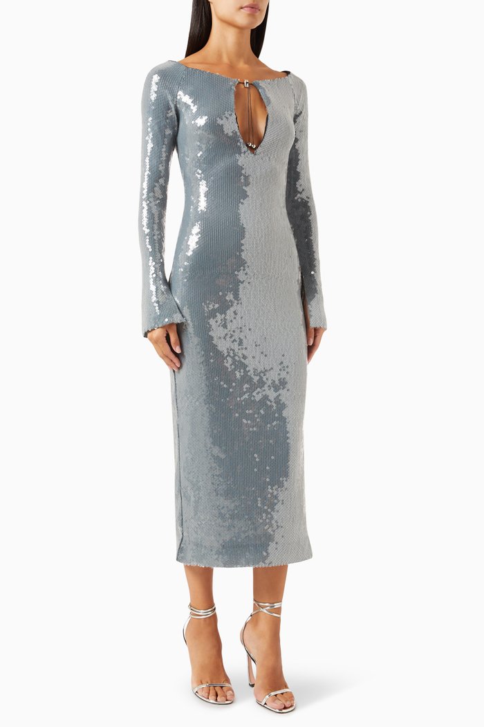 

Solare Sequin Embellished Midi Dress in Nylon, Blue