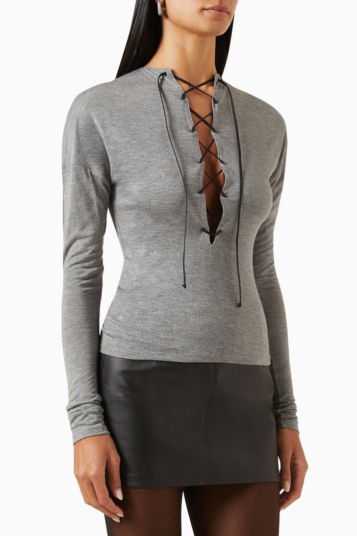 

Runa Lace-up Top, Grey