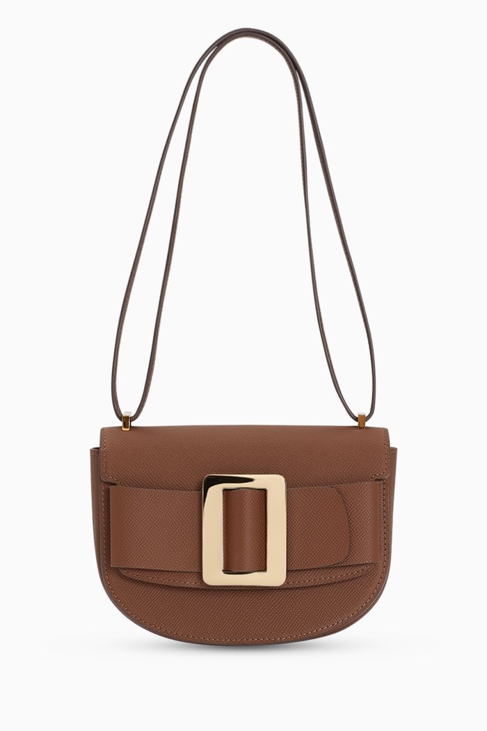 

Buckle Saddle Bag in Grained Leather, Brown