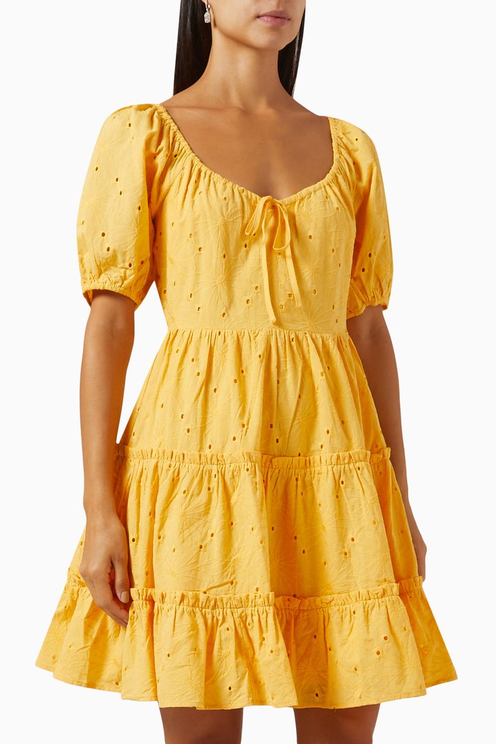 

Yaskasho Tiered Mini Dress in Cotton, Yellow