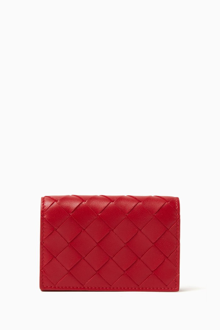 

Business Card Case in Intrecciato Leather, Red