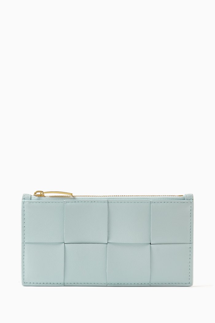 

Cassette Long Card Case in Intreccio Leather, Blue