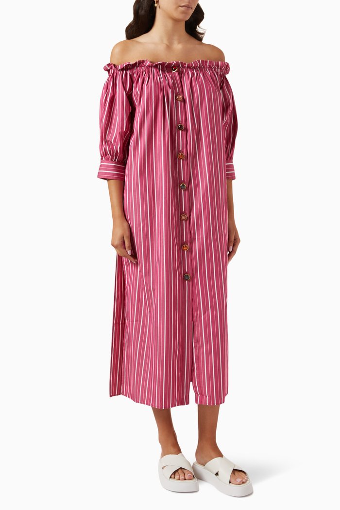 

Asli Striped Dress in Cotton, Pink