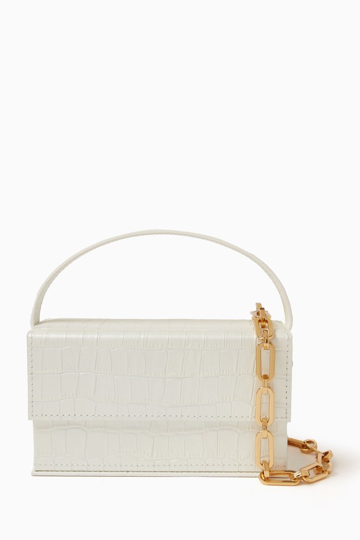 

Small Ida Top-handle Bag in Croc-embossed Leather, White
