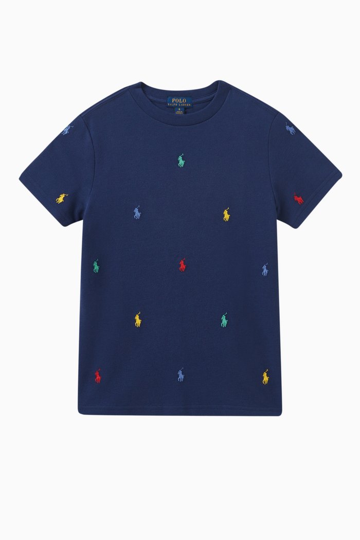 

Logo-embroidered T-shirt in Cotton, Blue