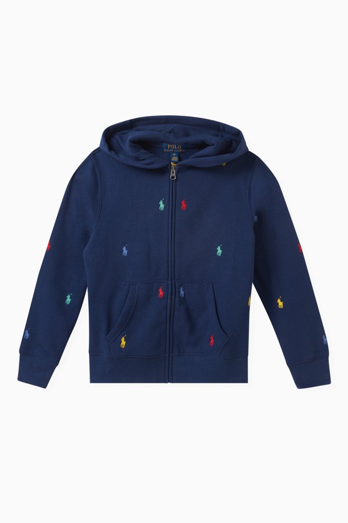 

Logo-embroidered Hoodie in Cotton, Blue