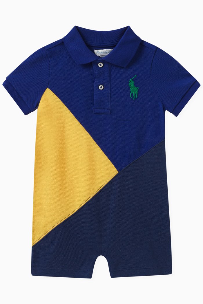 

Colour-block Polo Romper in Cotton, Multicolour