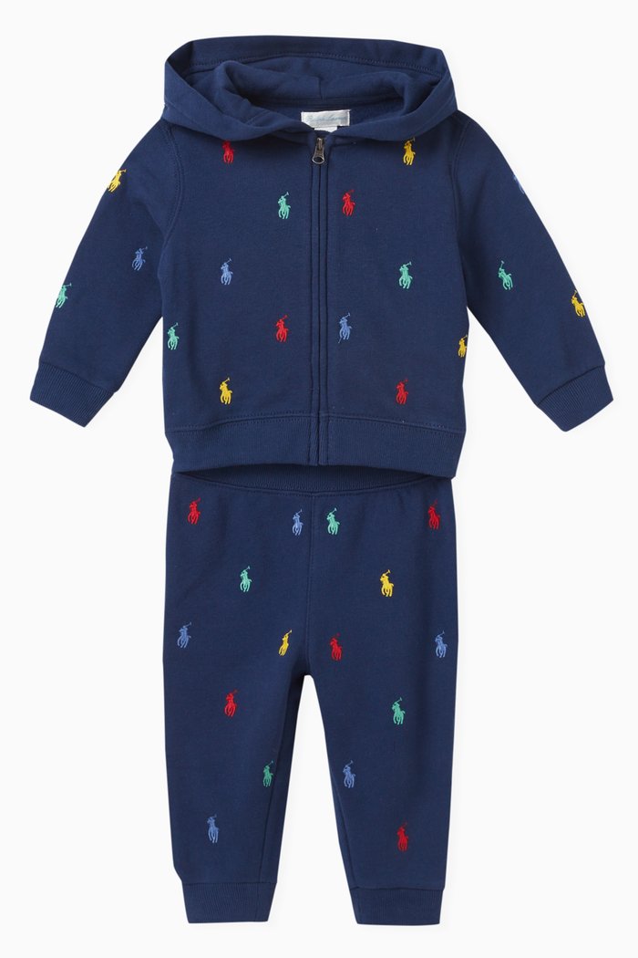 

Logo-embroidered Track Set in Cotton, Blue