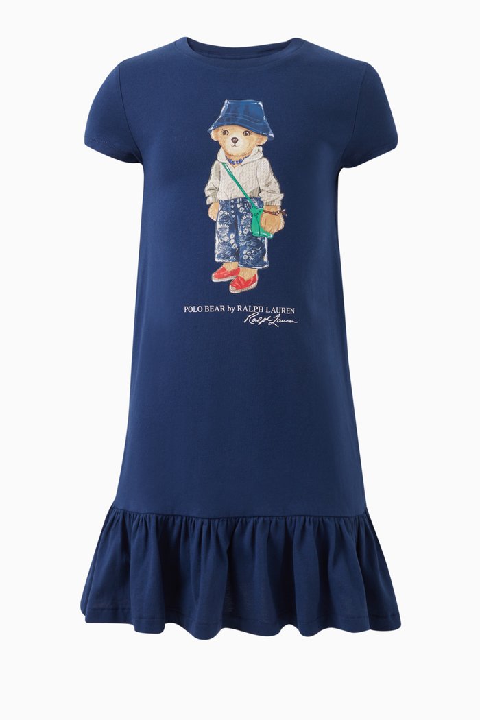 

Logo & Bear Print Dress in Cotton, Pink