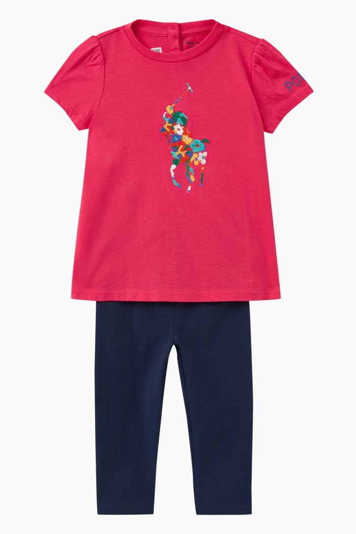 

Logo T-shirt & Pants Set in Cotton, Pink