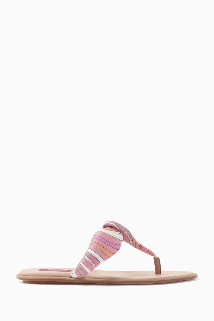 

Marmo-Print Thong Slides in Silk Twill, Pink