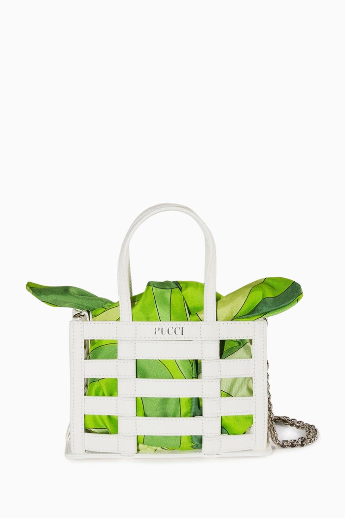 

Mini Cage Bag in Leather and Silk, Green