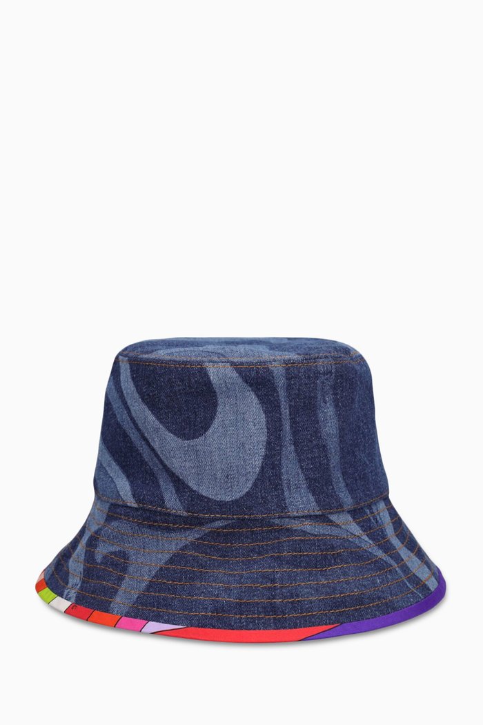 

Marmo-print Bucket Hat in Denim, Blue